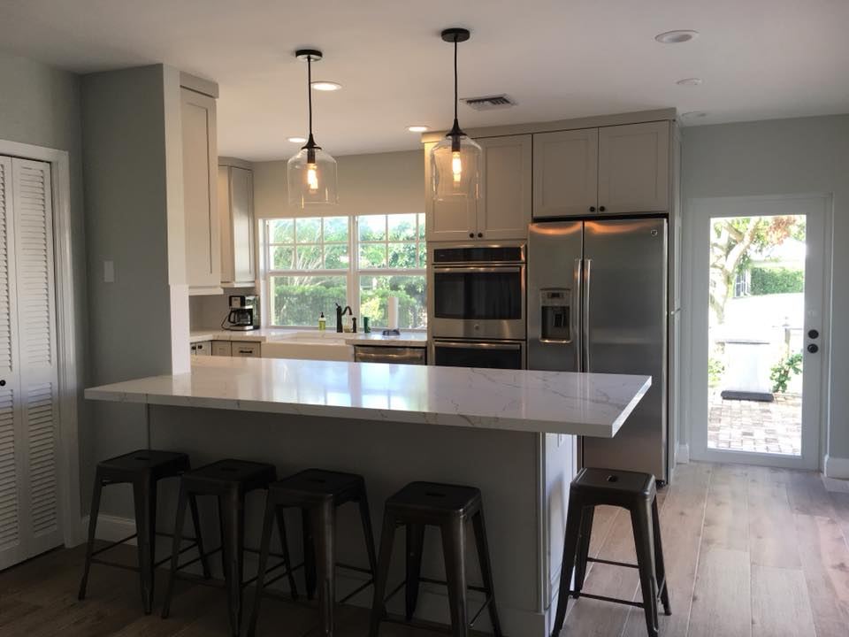Modern Kitchen with Waterfall Island — Kitchen Remodeling in Boca Raton, FL